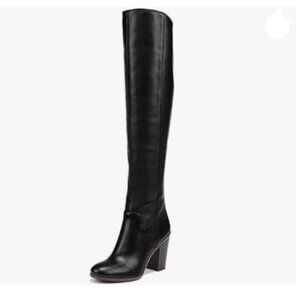 Black Closed Point Toe Chunky Heel Mid Calf Boots Leather Side Zipper Boot